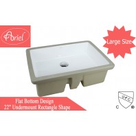 LARGE ARIEL 22 Inch Rectrangle Undermount Vitreous Ceramic Lavatory Vanity Bathroom Sink Pure White